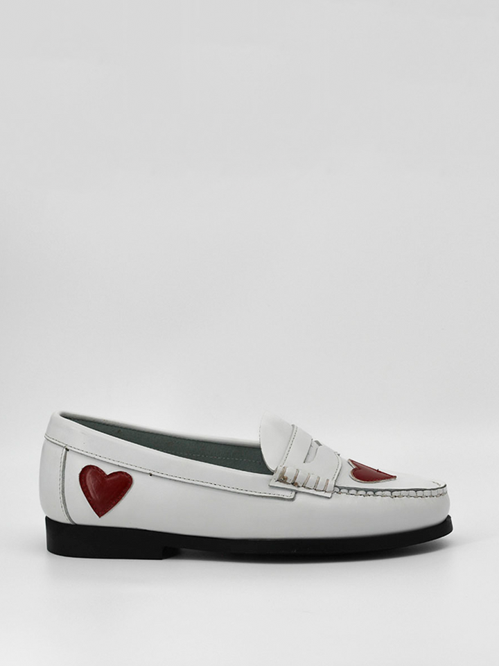 White antik leather loafers with hearts decoration