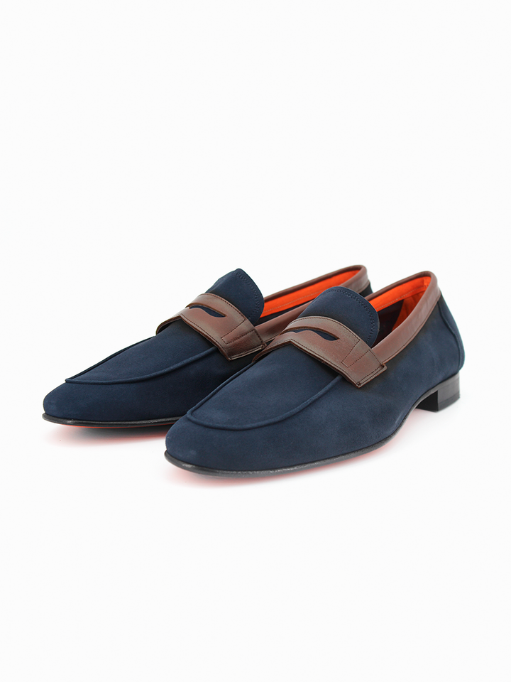 Mocasines con antifaz de hombre Panama en piel ante color ocean