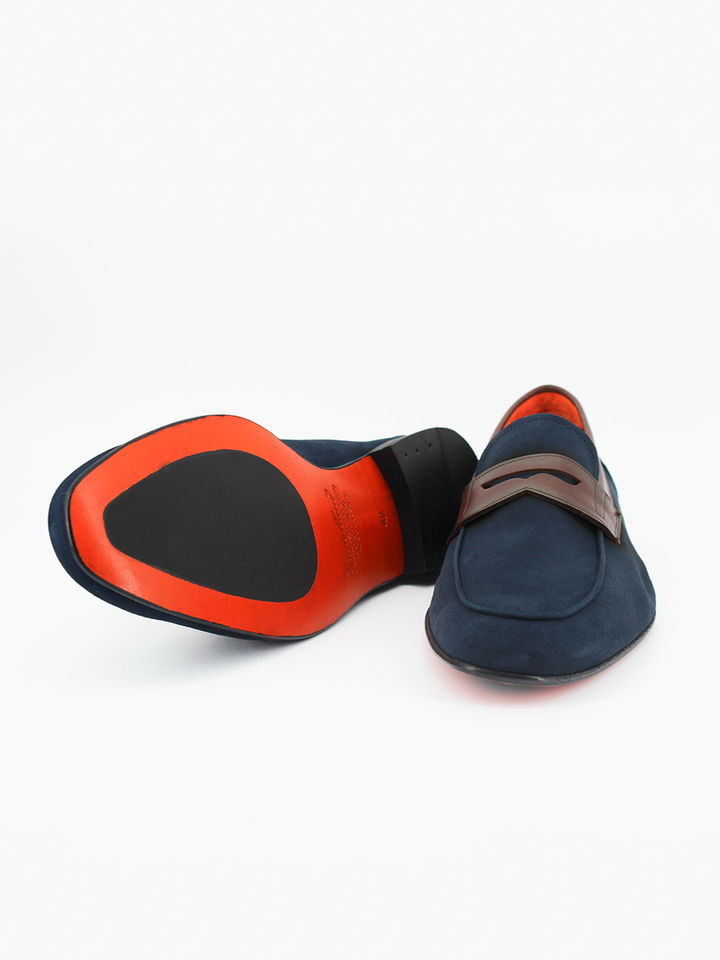 Mocasines con antifaz de hombre Panama en piel ante color ocean