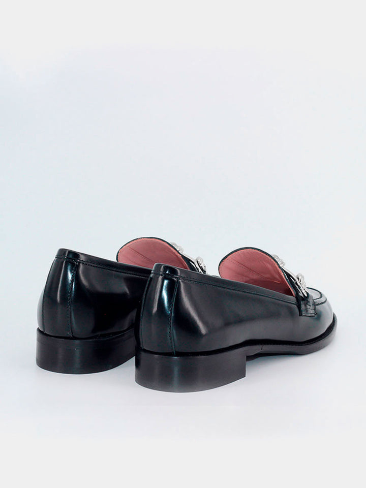 Mocasines de piel negra Castellano para mujer - modelo Toscana adorno