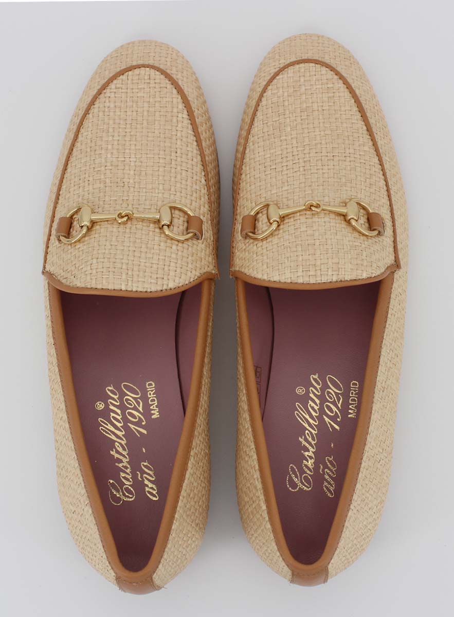 Genova women's leather and raffia loafers